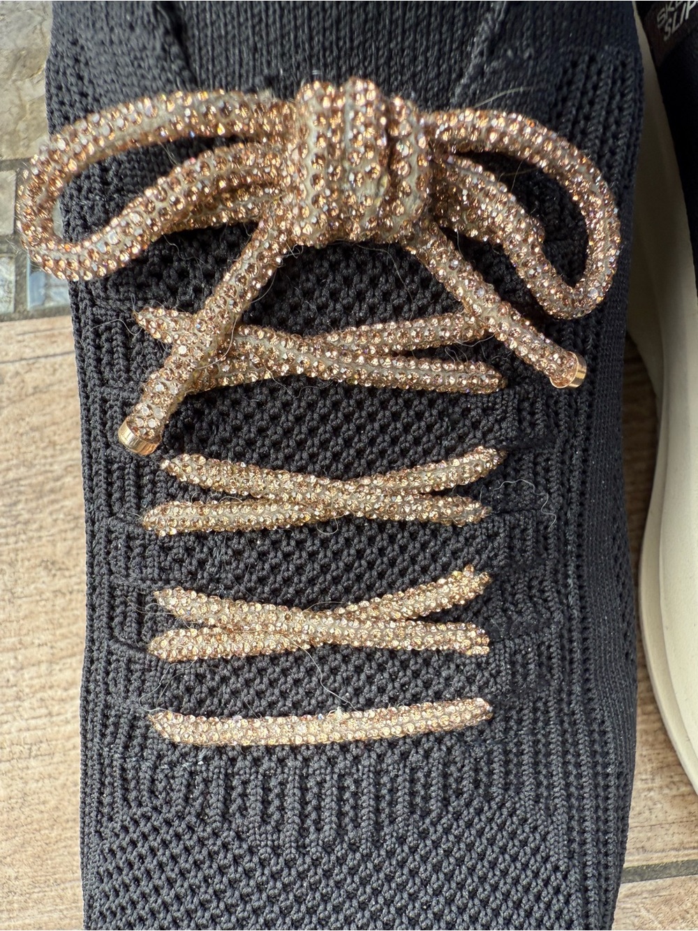 Skechers Women’s Ultra Flex Cosmic Black Slip-On Sneakers with Metallic Laces - Picture 3 of 7